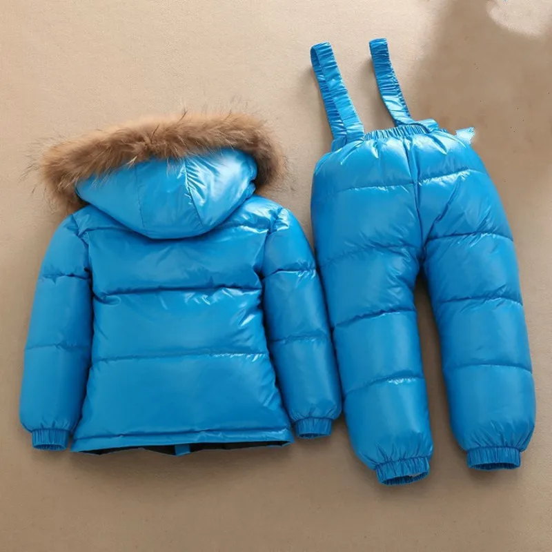 Русская зима, теплый зимний комбинезон для маленьких мальчиков и девочек, детское пуховое пальто, куртка с меховым капюшоном, плотный детский лыжный костюм
