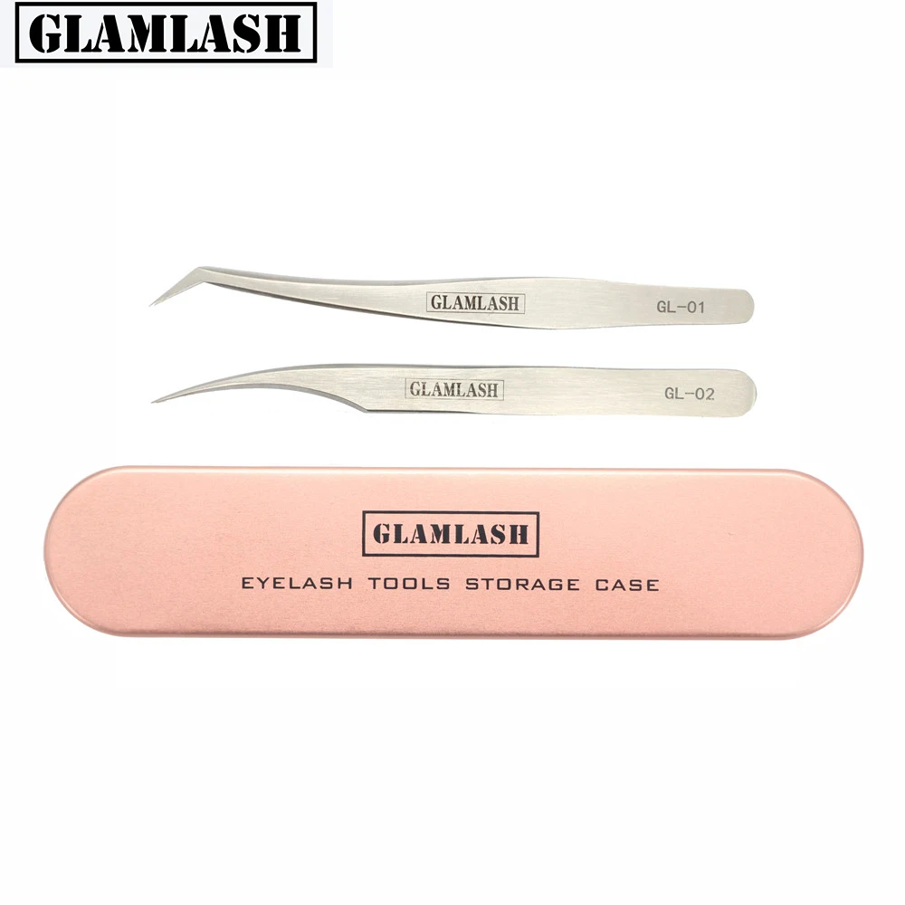 GLAMLASH контейнер из нержавеющей стали GL-01 GL-02 Пинцет коробка контейнер для пинцетов 2 шт. инструменты для макияжа 3 в 1