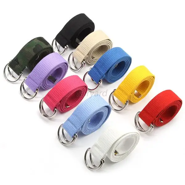 Colorful Women Men 115cm Waist Belts Double Rings Buckle Casual Unisex Canvas Waistbandbelt