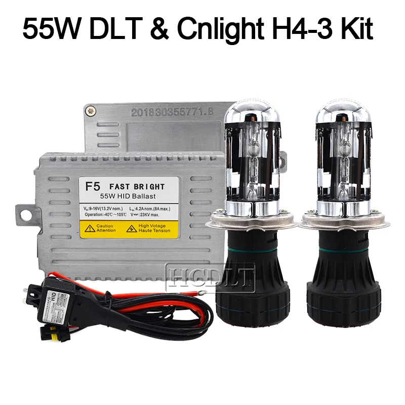 HCDLT Original 55W DLT F5 Fast Bright Cnlight H4 Bixenon HID Kit 4300K 5000K 6000K H4-3 HiLo Beam Bulb Cnlight Xenon Lamp Kit (4)