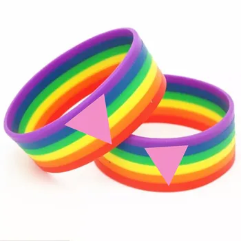 

Six-color rainbow silicone bracelet Gay Pride Rainbow Colour Bracelet Print Logo Rosa Winkel Pink angle Bracelet