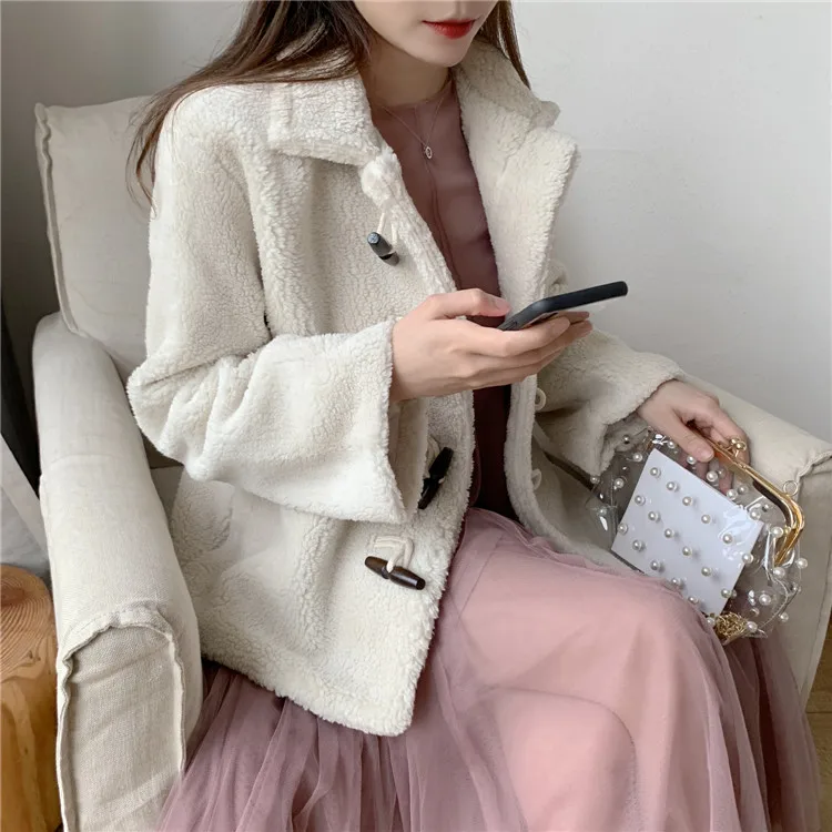 Turndown Collar Soft Warm Fuzzy Jacket Chaqueta Mujer Women Coats and