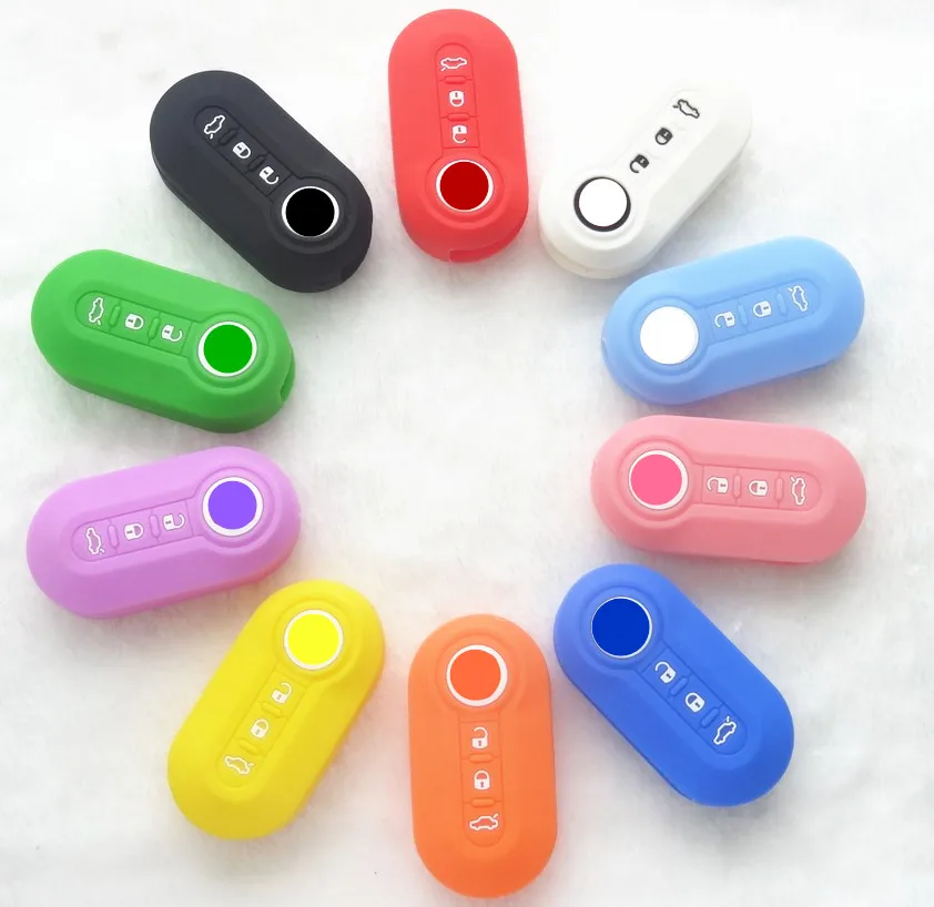 Fits for Fiat 500 Silicone Car Key Cover 3 Button Flip remote key Shell