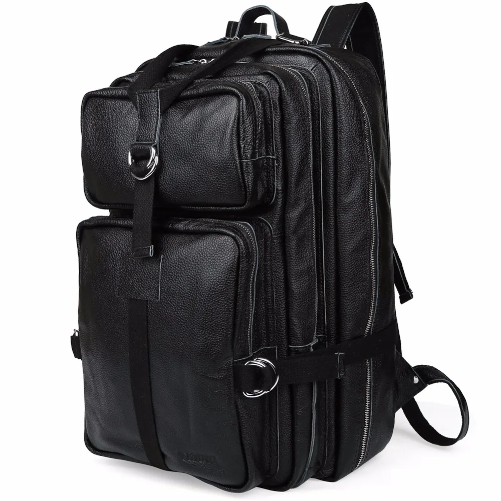 

Tiding Men's Genuine Leather Travel Backpack Large Capacity Multifuntional Black US3034bk