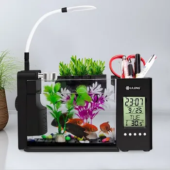 

Multi-function Aquarium Fish Tank Aquarium LCD Screen Calendar Clock Aquarium Mini Vertical Desktop Fish Tank LED Lights