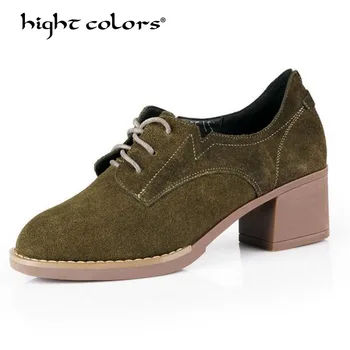 

Women Pumps Shoes Woman Leather Square Heel Shoes High Heels Fashion Lace Up Black Green Office Women's Pumps Female Shoes 5801