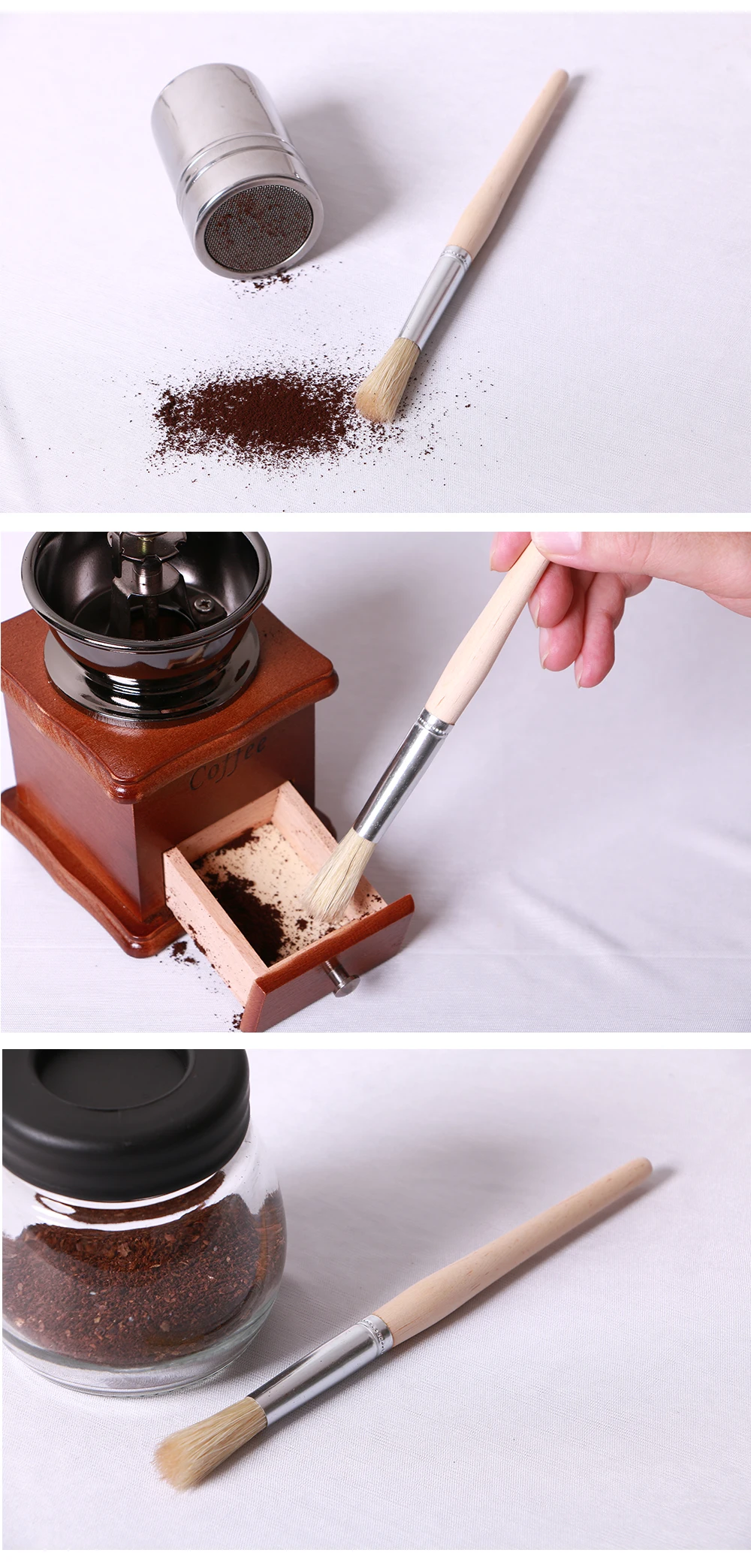 XEJONR Кофе шлифовальная кисти 19 см эспрессо машины очистки щетки из щетины ручка деревянная щетка для очистки Кофе ware 1 шт
