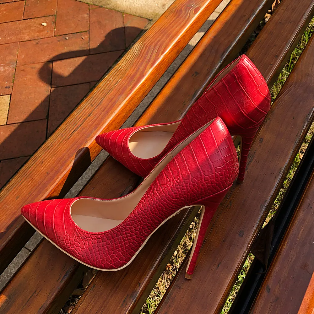 Veowalk/брендовые красные пикантные женские туфли с острым носком на очень высоком каблуке-шпильке со змеиным узором; женские вечерние туфли-лодочки без застежки; свадебные туфли