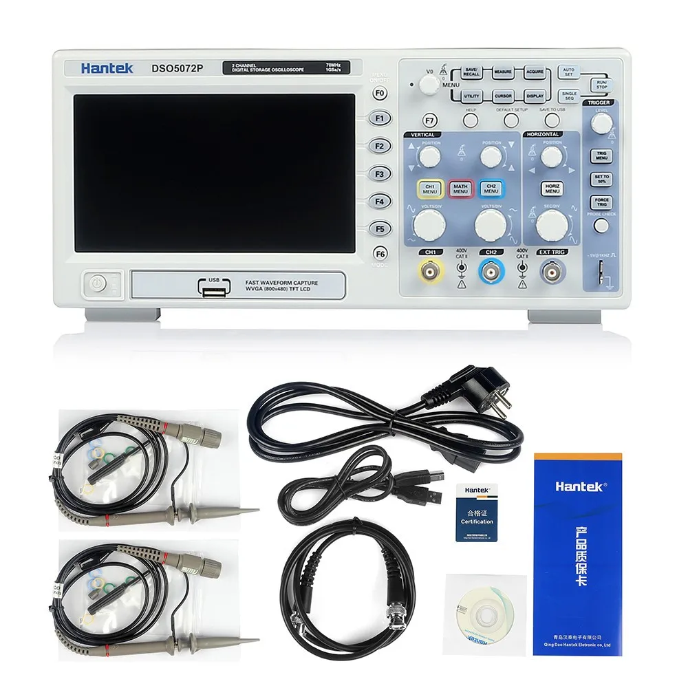 

Hantek DSO5072P Digital Storage Oscilloscope 2CH 70MHz Bandwidth 1GS/s Sample Rate Benchtop Scopemeter 40K Length 7.0-inch LCD