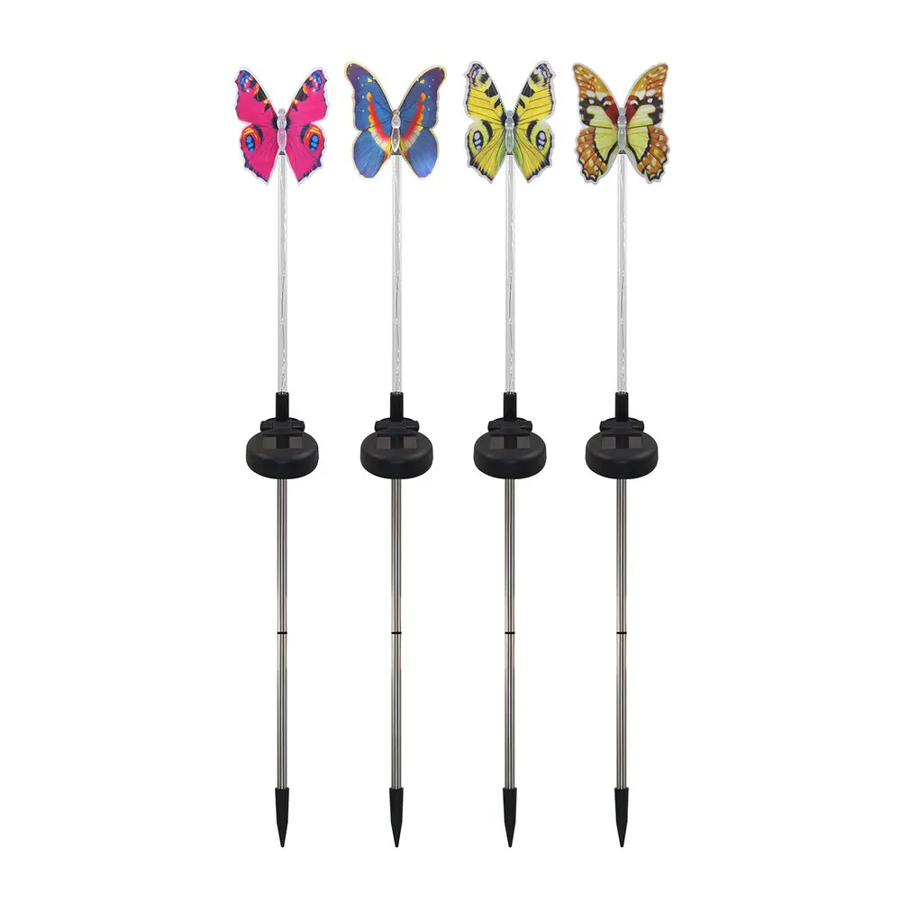 

4pcs Solar Powered Fiber Optic Stick Color-Changing Butterfly Garden Stake Light Waterproof Outdoor Decor Light