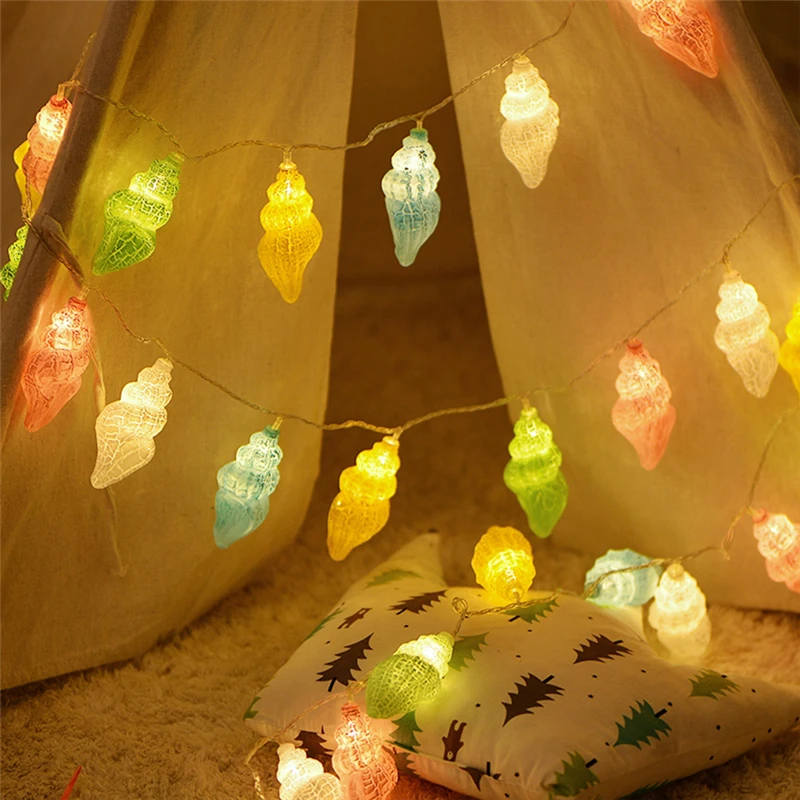 

CHICLITS 10/20LEDs Cracked Conch String Light Romantic Fairy Battery Powerd Sea Shell Lamp Holiday Home Party Xmas Wedding Decor