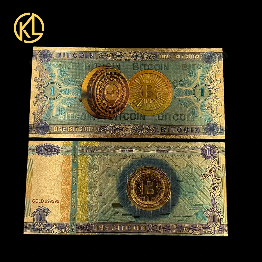 

10pcs/lot Gold Color Foil One Bitcoin Money Banknote Not Currency plastic souvenir banknotes for collection and gifts
