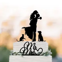 Свадебный торт Топпер с собакой и кошкой, силуэт Свадебный Торт Топперы, два ярусный Свадебный Торт Топперы с домашними животными mr и mrs торт t
