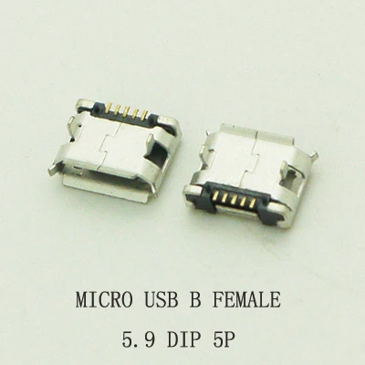 10 шт./лот 5Pin 5,9 мм Micro USB 5pin DIP гнездовой разъем для мобильного телефона Mini USB jack PCB сварочная розетка плоский рот