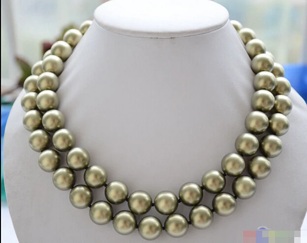 

Wholesale FREE SHIPPING >>> P4661 2ROW 14MM ROUND bronze SOUTH SEA SHELL PEARL NECKLACE