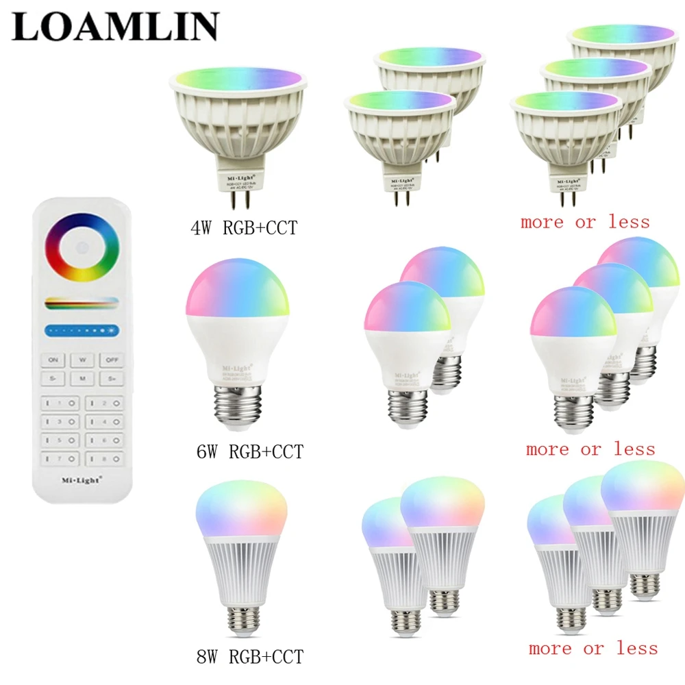 Miboxer Milight приглушаемая Светодиодная лампа MR16 GU10 E14 E27 2 4G 4 Вт 5 6 9 12 CCT/RGBW/RGBWW/RGB +