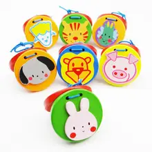 Kids Wooden Cartoon Castanet Clapper Handle Musical Percussion Instrument Toy Baby Early Educational Grasping Toy Random