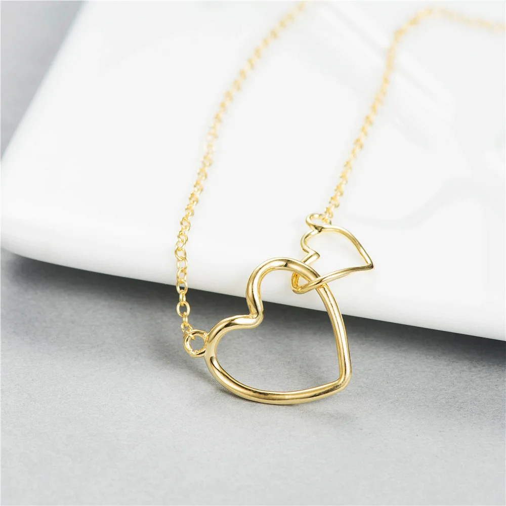 heart golden necklace women 100% 925 Sterling silver nacklace Jewellery Clavicle chain pendant charms chocker girl gift