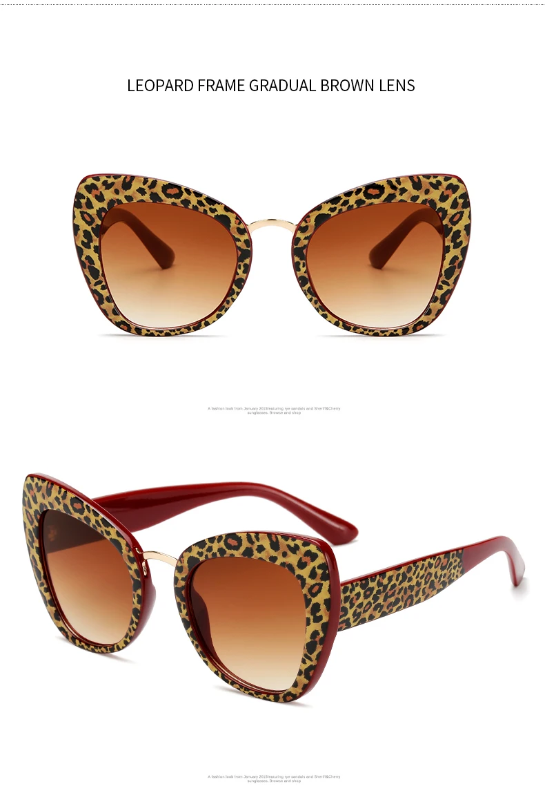 2019 Luxury Brand Women Sunglasses Oversized Brand Designer Big Frame Vintage Leopard Black Frame Sun Glasses Cateye Oculos