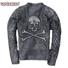 Chaqueta de cuero Vintage para hombre, chaqueta de piel de becerro gruesa, desgastada, chaquetas de motocicleta, ropa de motociclista 5XL M135