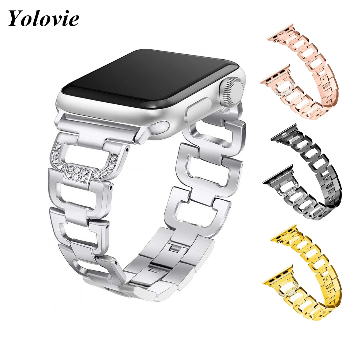 Браслет Yolovie из нержавеющей стали для Apple Watch металлический Алмазный браслет iwatch 38