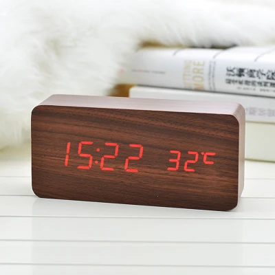 Акция! Качество цифровой светодиодный Будильник Sound Управление деревянный Despertador Настольные часы USB/AAA Powered Температура Дисплей - Цвет: Red word Brown