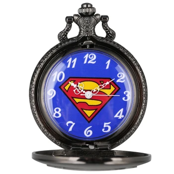 

Retro Black Pokemon Classic Comic Superman Quartz Pocket Watch Necklace Pendant Chain Meaningful Best Gifts for Kids Men Women