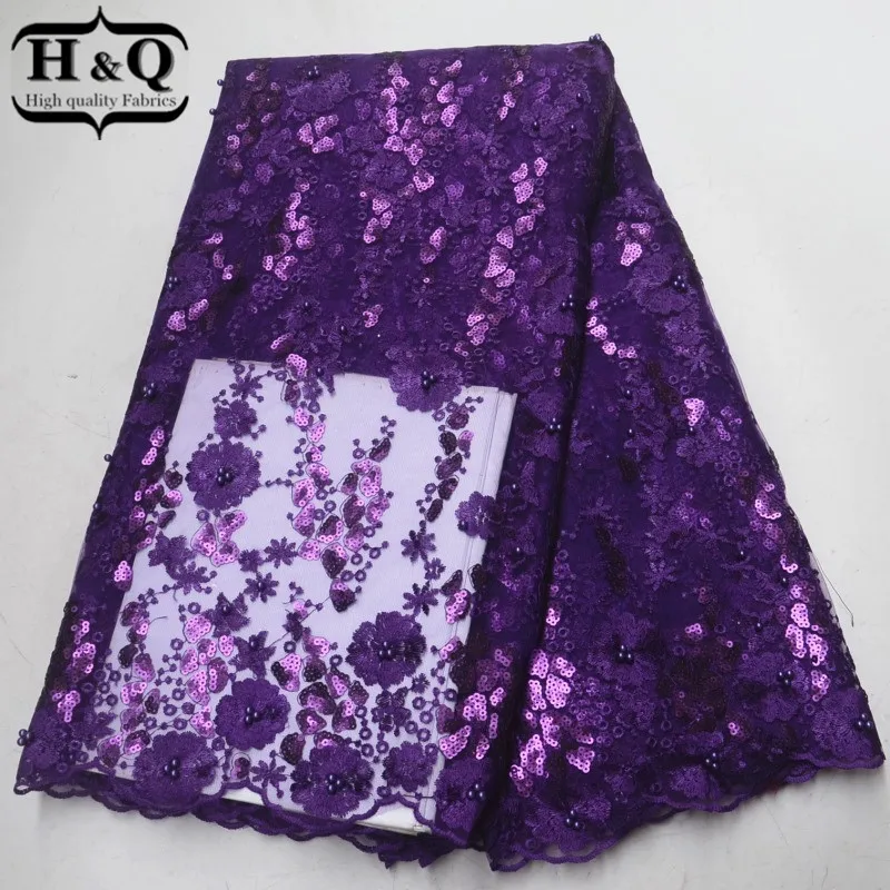 

H&Q New design French lace fabrics 2018 african tulle lace fabric With Sequins Beads for wedding Dresses women lace fabrics