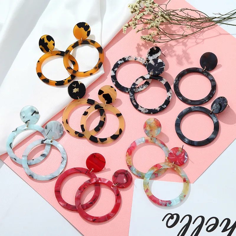 

New Fashion Geometric Big Circle Acrylic Statement Colorful Acetate Earringg For Women Personality Party Jewelry Brincos 2019