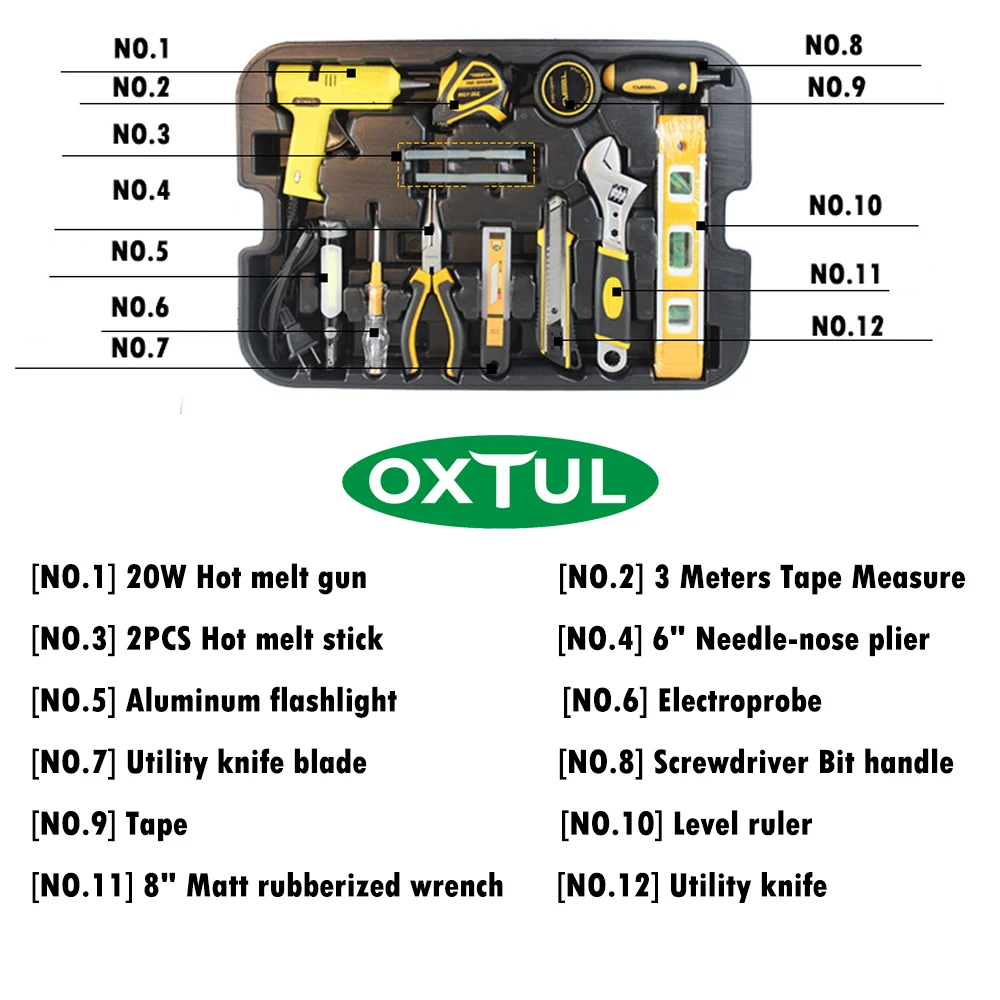 OXTUL 255 шт. набор профессиональных ручных инструментов + ящик для вращения торцевой