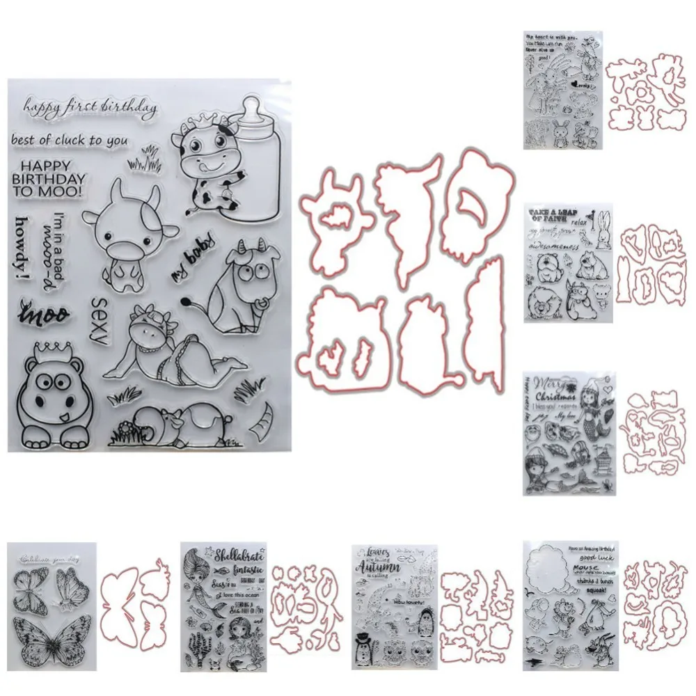 

1 Set Clear Stamps Cutting Dies Transparent Stamps + Metal Cutting Dies Stencils Scrapbooking Embossing for DIY Crafts