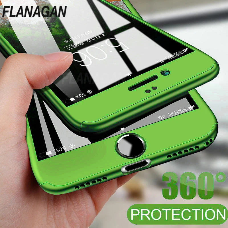 Flanagan 360 градусов чехол для телефона s для iPhone 6 7 8 Plus чехол с закаленным стеклом полный чехол s для iPhone 5 5S 6 6s 7 8 x оболочка