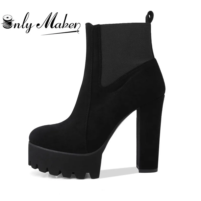 Skup Onlymaker zimowe platformy botki gruby wysoki obcas dla kobiet okrągłe toe plus rozmiar us5 ~ us15 dla pań botki