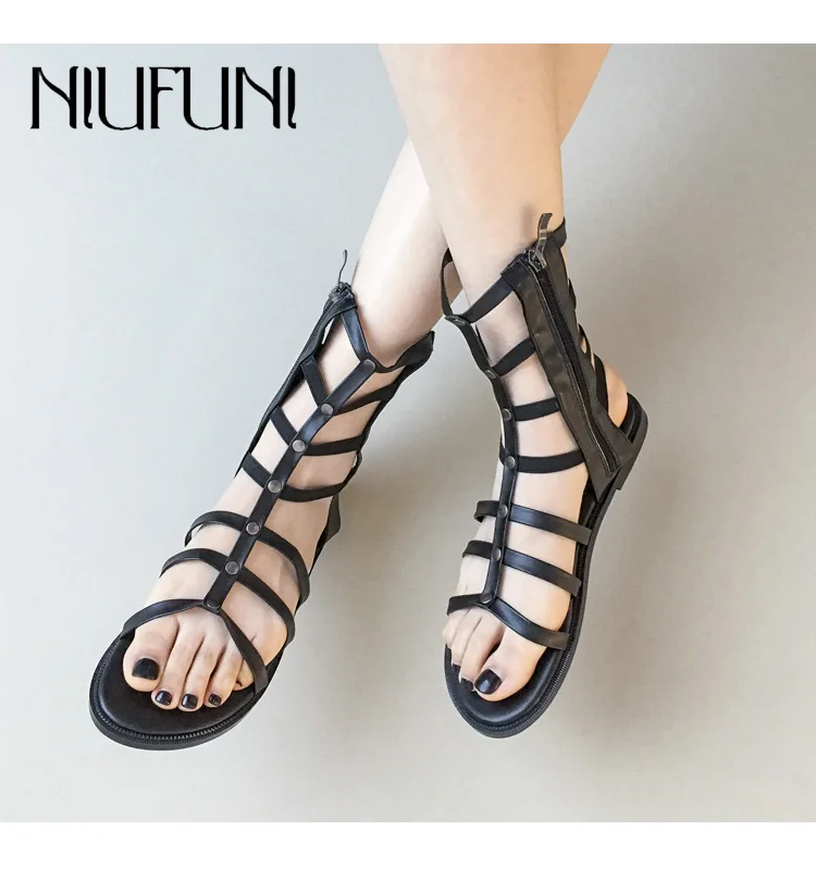 

Roman Ladies Sandals New Arrival Beach Women's Flat Shoes 2020 Summer Straps Solid Color Wear Hollow Casual Low Heel Female