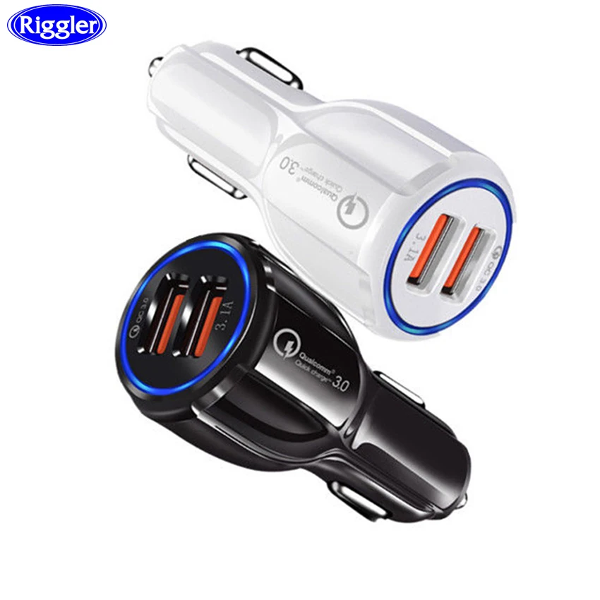 Riggler QC3.0 شاحن سيارة مزدوجة USB ميناء شاحن هاتف خلوي ل iphone XS ماكس XR سامسونج Note9 هواوي Xiaomi LG اللوحي العالمي Riggler QC3.0 شاحن سيارة مزدوجة USB ميناء شاحن هاتف خلوي ل iphone XS ماكس XR سامسونج Note9 هواوي Xiaomi LG اللوحي العالمي
