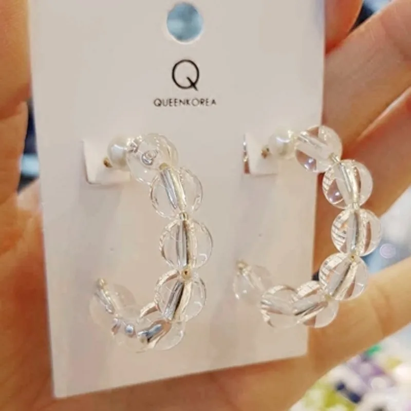 

WKOUD EAM Jewelry / 2018 New Fashion Personality All-match Transparent Bead Acrylic Semi-Circular Earrings Women's Accessories