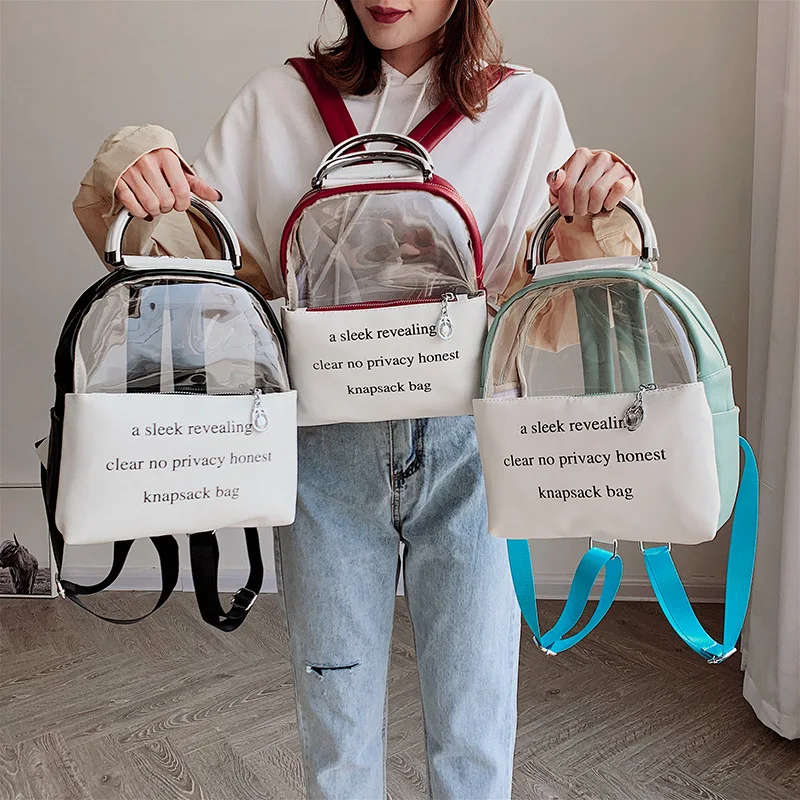 

Cute Clear Transparent Women Backpacks PVC Jelly Color Student Schoolbags Fashion Ita Teenage Girls Bags For School Backpack