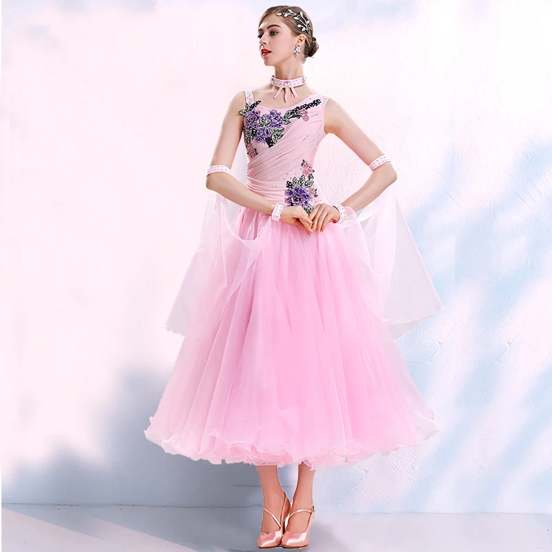 Розовые Синие Новые платья для конкурса бальных танцев Вальс платье для танцев бахрома светящиеся костюмы стандартные Бальные платья 4 цвета