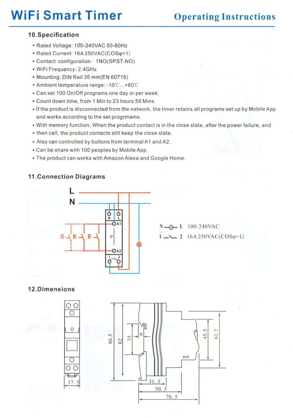 ATMS1601 WiFi умный Таймер Многофункциональный din-рейку цифровой программируемый переключатель времени