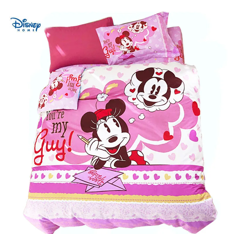 sweet pink minnie mickey mouse quilt cover cotton baby girl bedding set 3d single full queen size bed spreads disney linen child