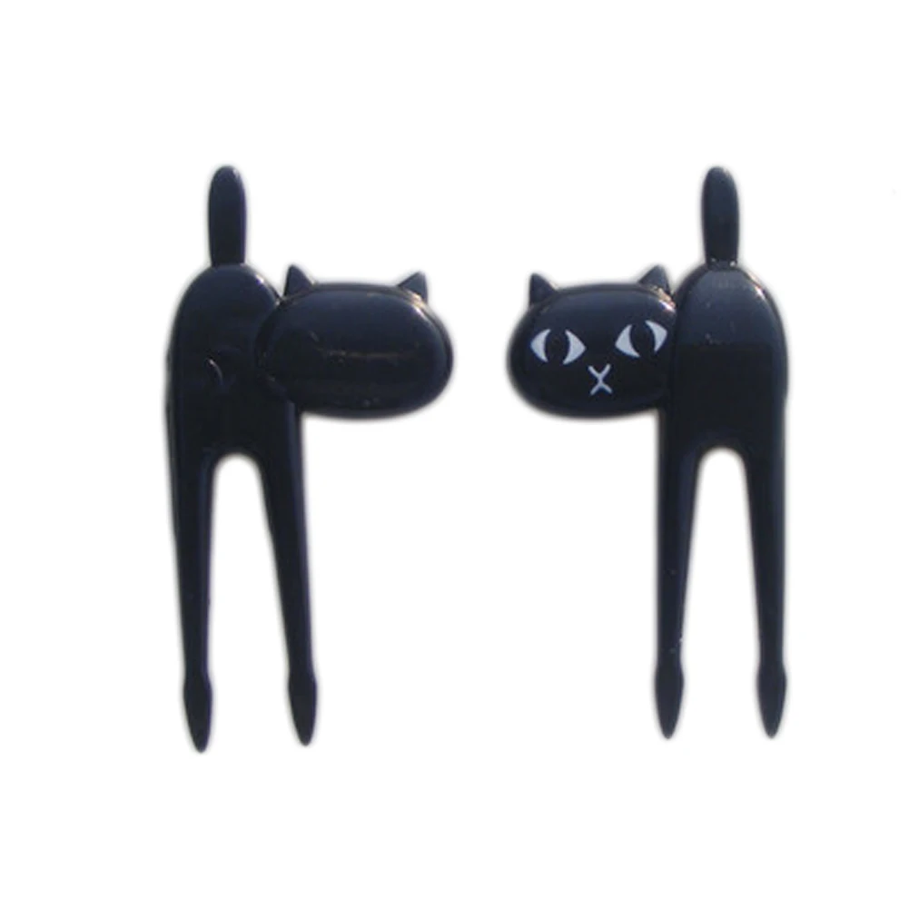 6pcs Mini Animal Fork Fruit Picks Cute Black Cat Children Fork Lunch Box Bento Decor Accessories