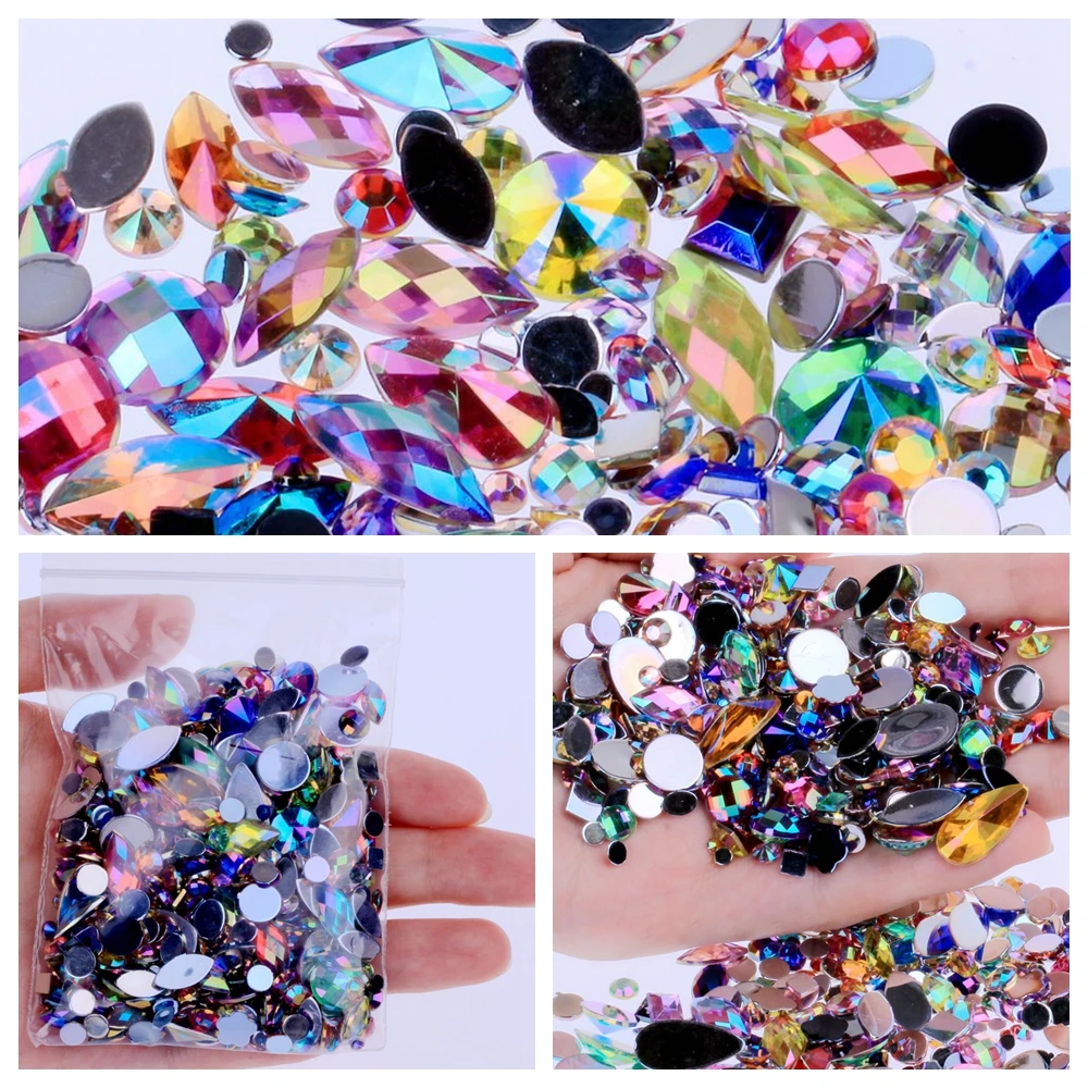 Variety of Shapes and Sizes and Many Colors for 15g a Bag About 300pcs Flat Back Acrylic Rhinestones Face Decorations Face Gems