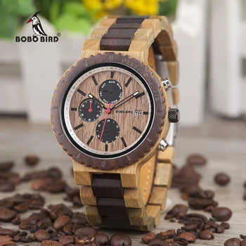 

Week Display BOBO BIRD Men Watch Top Stylish Wood Chronograph Timepieces Quartz Watches relogio masculino In Wood Gift Box L-R21