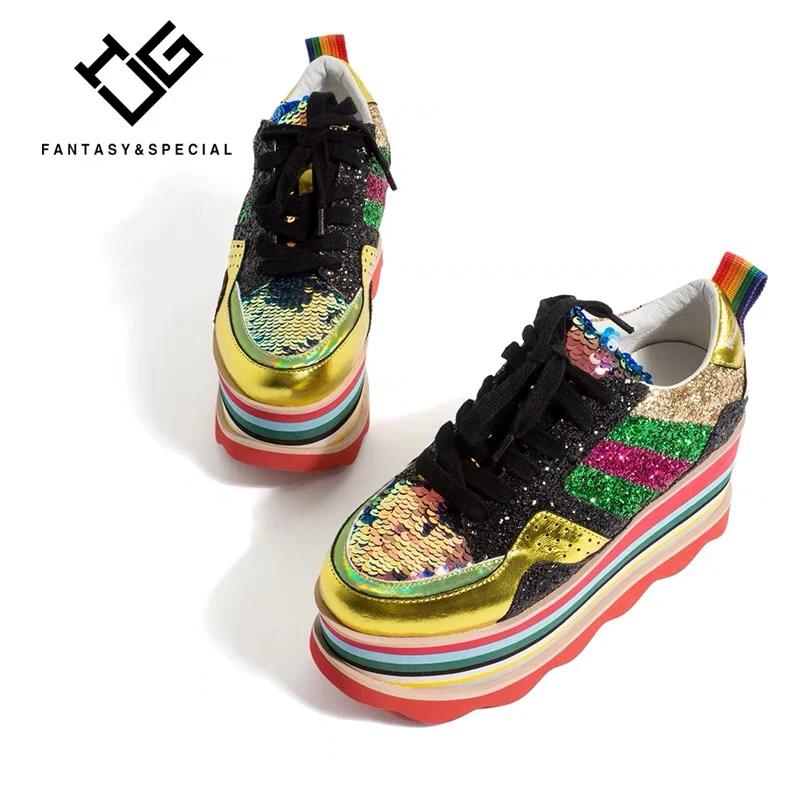Chaussures Tenis Femmes Véritable Feminino top Plates Esportivo Fond Dame Décontractées Sequin Cuir 2019 Ugi Épais Haute Pour Rose 5ABwqWv
