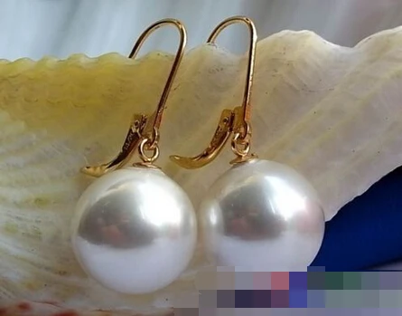 

free shipping 00049 WHITE ROUND SOUTH SEA SHELL PEARL DANGLE EARRING