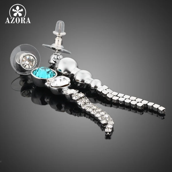 AZORA White Gold Color Stellux Austrian Crystal Water Drop Cubic Zirconia Wedding Drop Earring TE0006