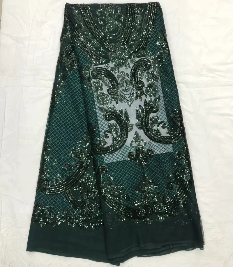 

10 colors (5yards/pc) deep green African sequins net lace fabric shining French lace fabric high quality for party dress FNS148
