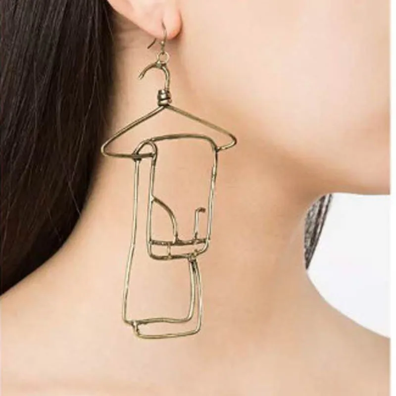 Punk Gold Color Clothes Hanger Geometric Drop Earrings for Women Cool