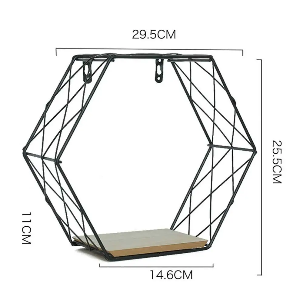 Железная шестиугольная сетка настенная полка комбинированная настенная подвесная геометрическая фигура украшение стены для гостиной спальни - Цвет: A