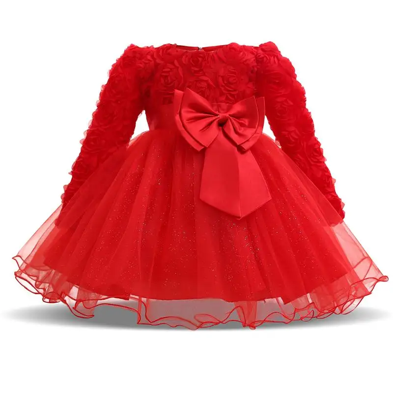 Платье для первого дня рождения с цветочным рисунком платье для маленьких девочек; Рождественский подарок; платье для девочек; платье для крестин; Праздничные платья для маленьких детей; Vestido - Цвет: Red